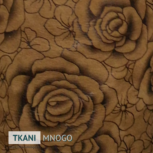 Фото ткани 953-3 - коричневый цветы. Производитель Китай. Замша крупным планом.
